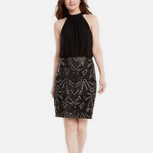 Vince Camuto Sequined Black Sleeveless Blouson Dress NWT Size 14
